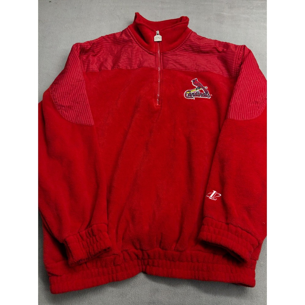 St Louis Cardinals Red Fleece Quarter Zip Pullover Mens Medium MLB Logo Athletic